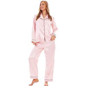 Keanu Womens/Ladies Satin Long Pyjama Set / Pink
